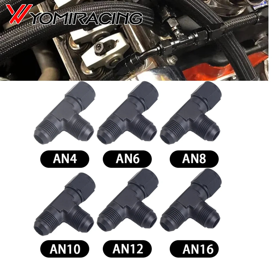 Raccord en T en aluminium à flare AN4-AN12, mâle à femelle, adaptateur pivotant latéral, noir