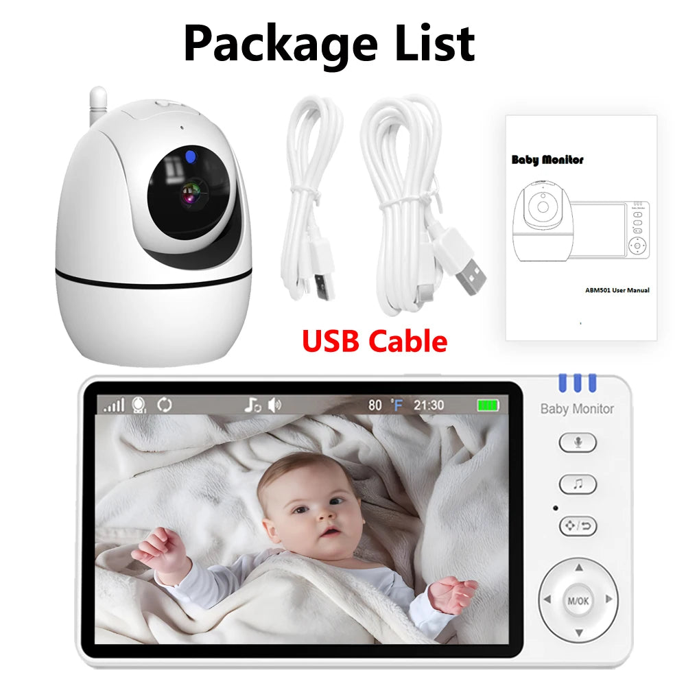 5 Inch Video Baby Monitor with 4X Zoom, Two-Way Audio, and Night Vision ABM501-USB