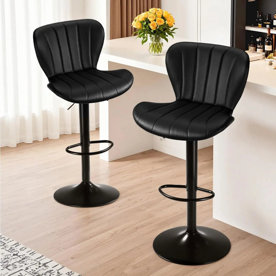 Set Of 2 Adjustable Bar Stools With Back PU Leather
