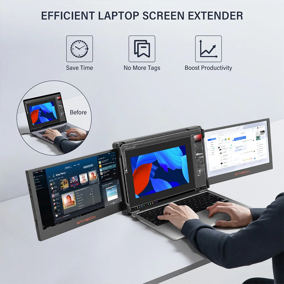 GTMEDIA MATE X Portable Dual Screen Monitor for 13-15 Inch Laptops, 11.6 Inch IPS, 60Hz
