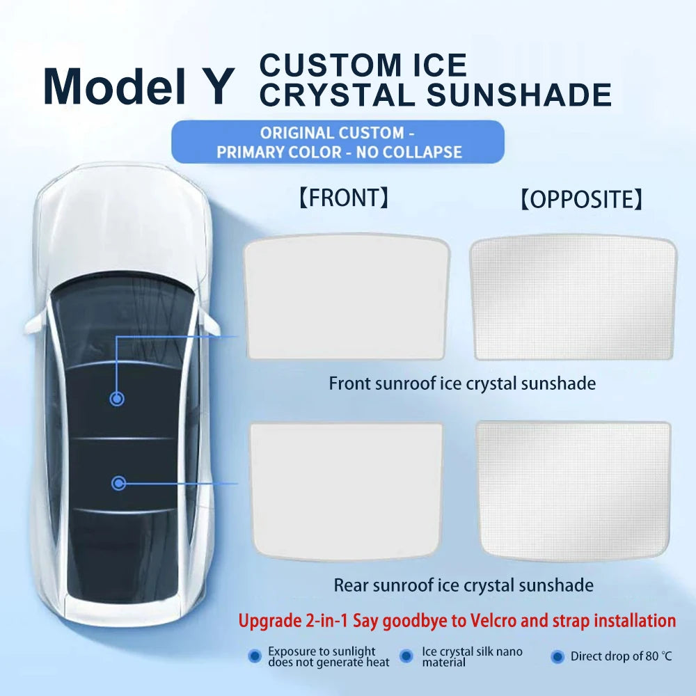Tesla Model 3/Y Premium Ice Cloth Sunshade with Buckle for Glass Roof Model Y Grey