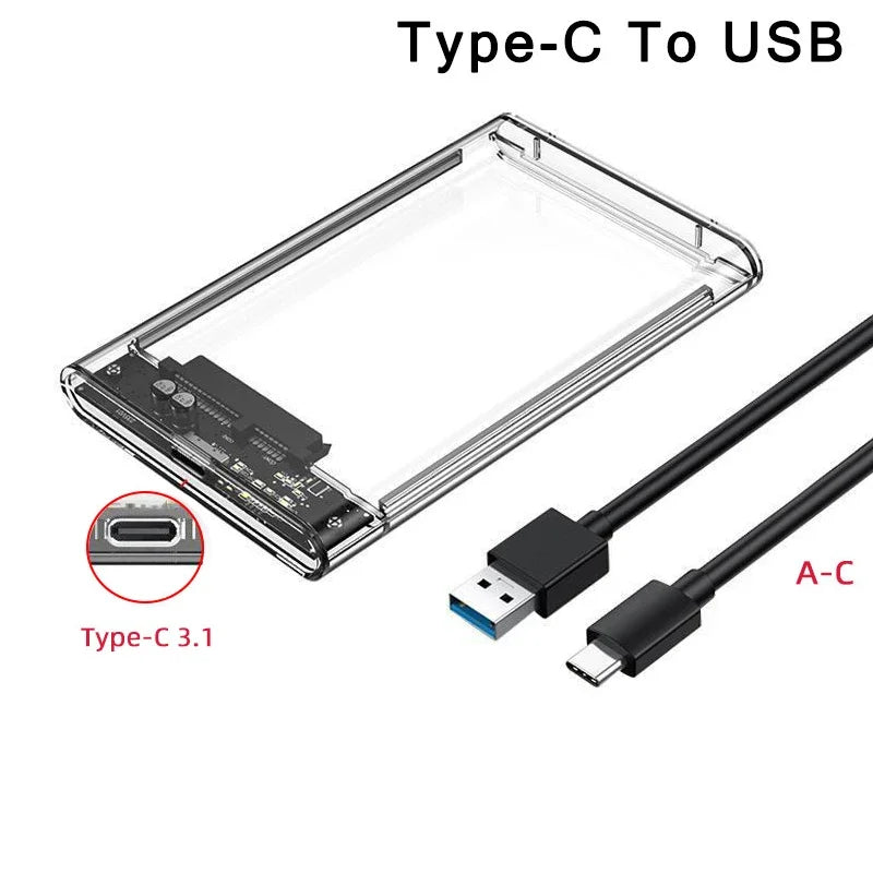 Transparent USB 3.0 Type-C 2.5 Inch SATA HDD/SSD Enclosure with 5Gbps Speed USB C-USB A