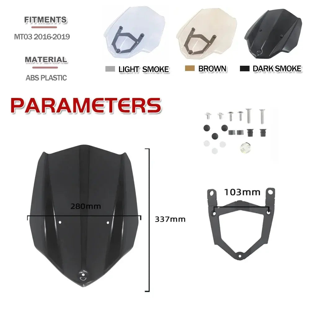 Windscreen For Yamaha MT03 MT 03 2016-2018 2019 Motorcycle Wind Shield Screen Deflector Sport Touring Racing Windshield Bracket by InterCyprus Trading Ltd