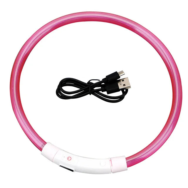 Luminous LED Dog Collar with USB Rechargeable Light Pink / S(35CM)