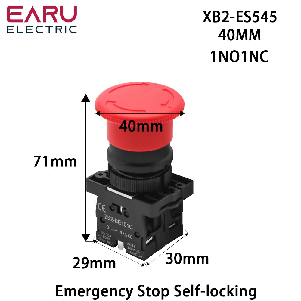 22mm Emergency Stop Red Mushroom Push Button Switch &ndash; Self-Locking Safety Mechanism XB2-ES545