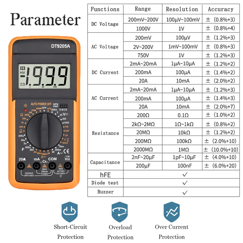 Multimeter High Precise 6000 counts 1000V AC DC Digital Multimeter Ohm ...