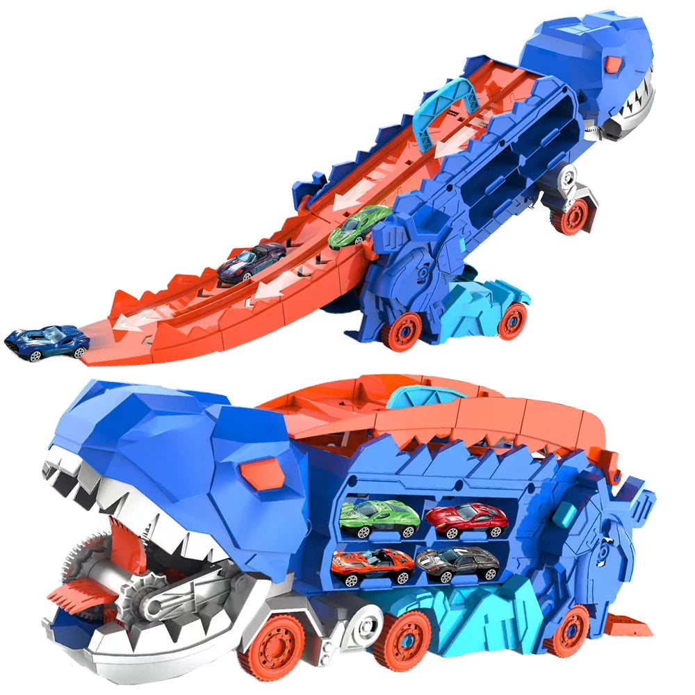 Folding Dinosaur Transporter Car Toys &ndash; Roll Eat and Store Blue