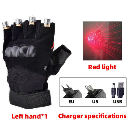 CHEGIT L0465 LED Laser Gloves &ndash; Disco Stage Lighting Red Left Hand / EU Plug