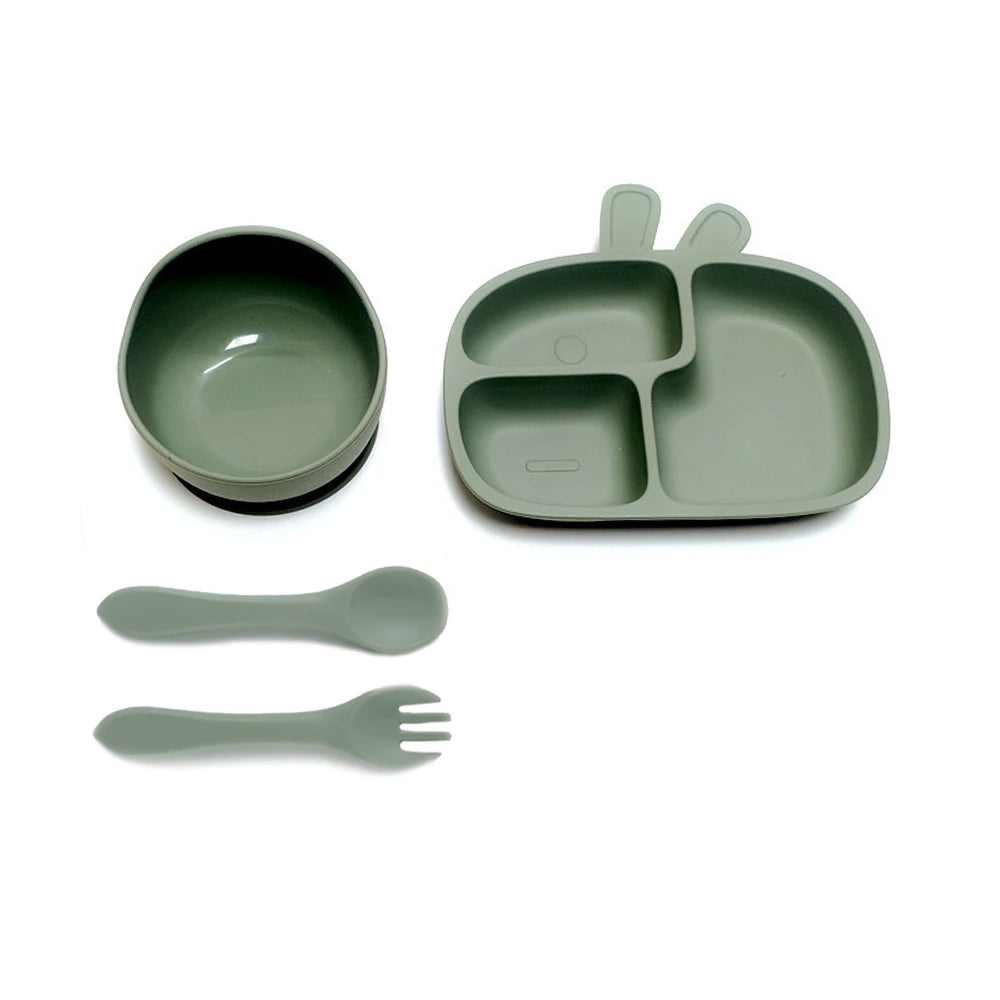 CZSAE 4pcs Baby Plate Set &ndash; Drop-Proof and Scald-Proof Design green