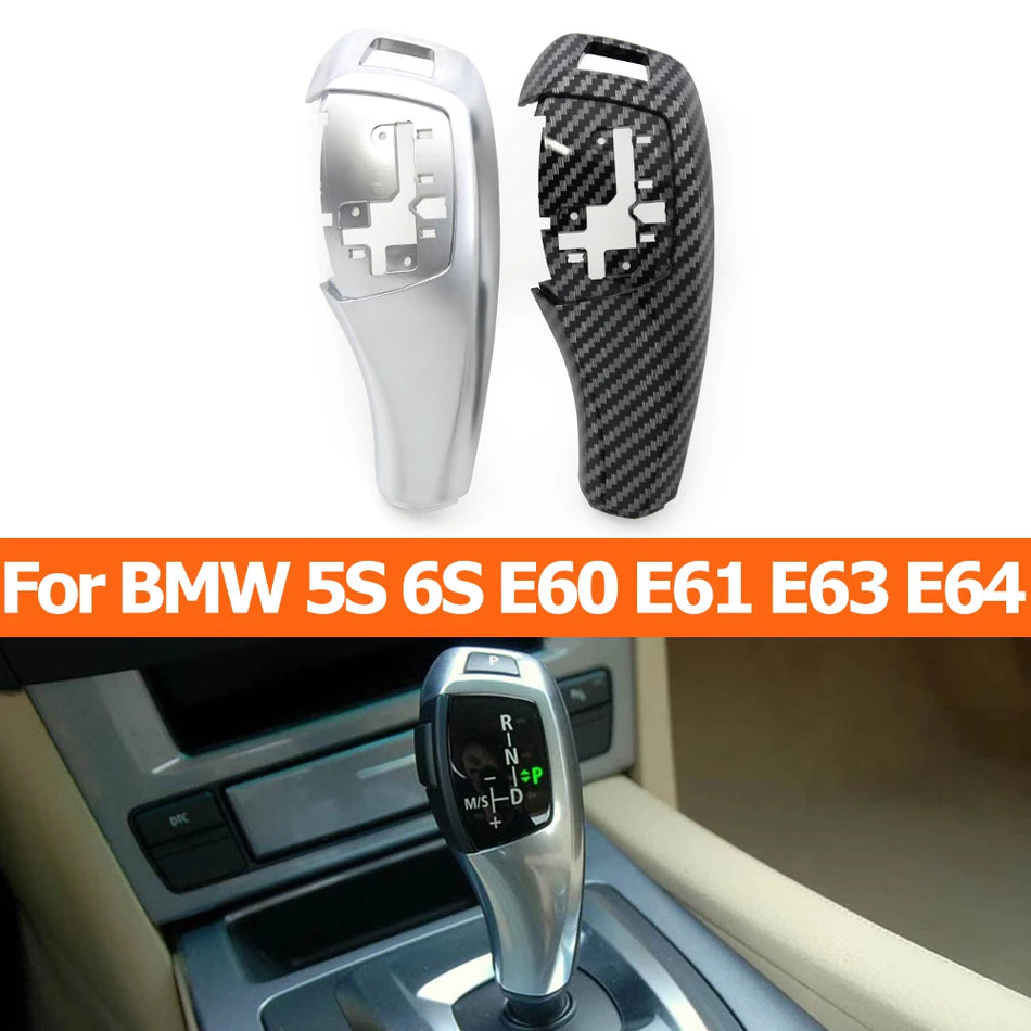 Gear Shifter Knob Cover for BMW 5/6 Series E60 E61 E63 E64 ABS Chrome or Carbon Fiber Finish