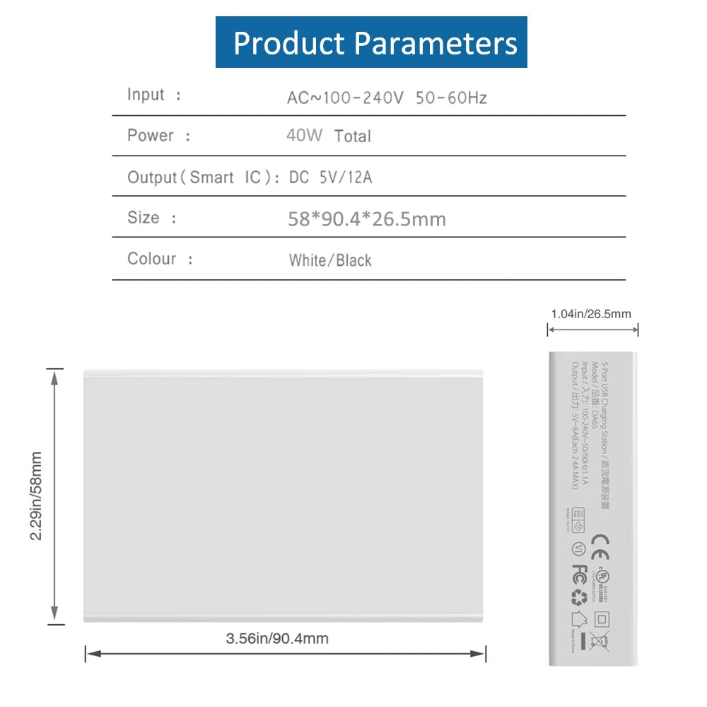 5 Ports USB Charger Desktop Station 40W &ndash; Fast Charge