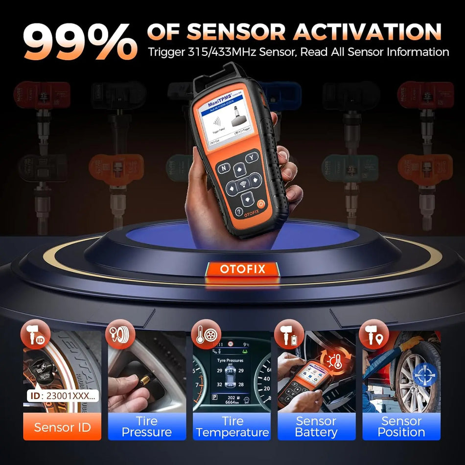 OTOFIX TireGo 808 Nástroj pro opětovné učení TPMS pro všechny senzory, 315/433MHz MX senzor