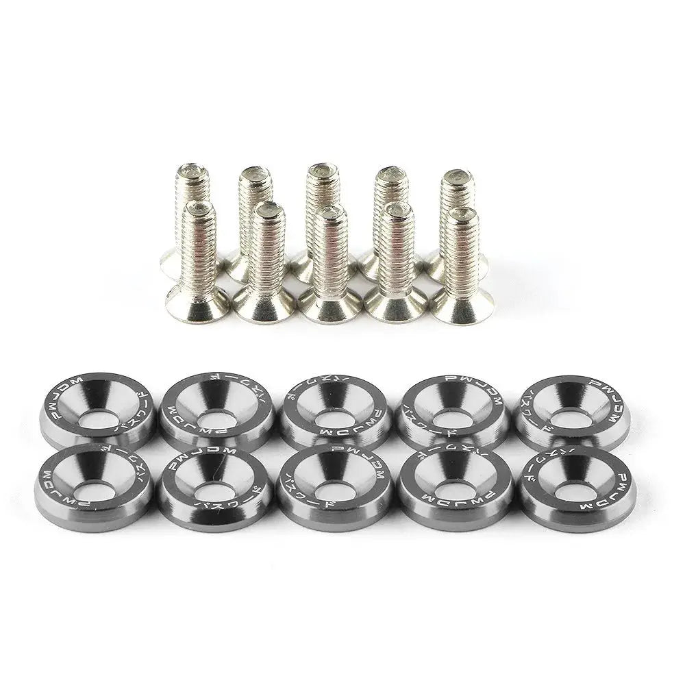 10Pcs/Set M6 * 20mm JDM Bumper Fender Washer Kit Engine Bay Dress Up Bolts Fasteners Aluminum Concave Hex Screws by InterCyprus Trading Ltd