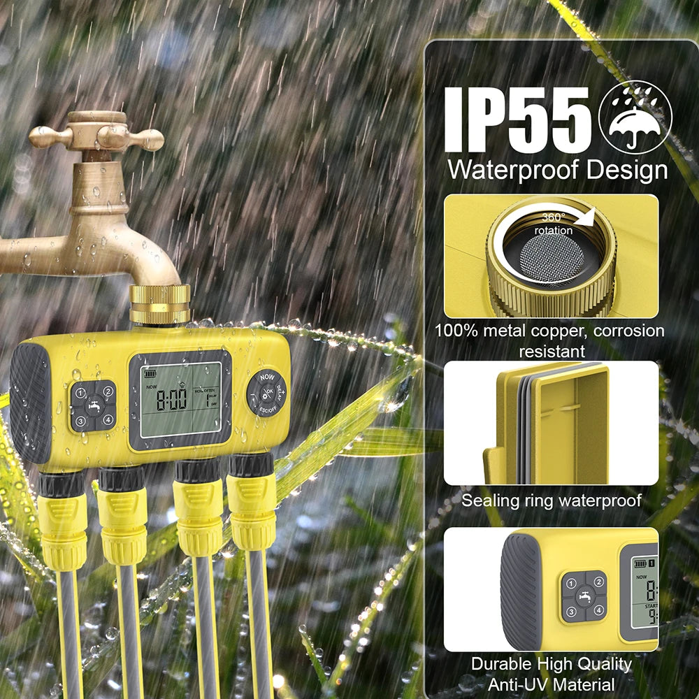4-Outlet Water Timer &ndash; Rain Delay Programmable Sprinkler
