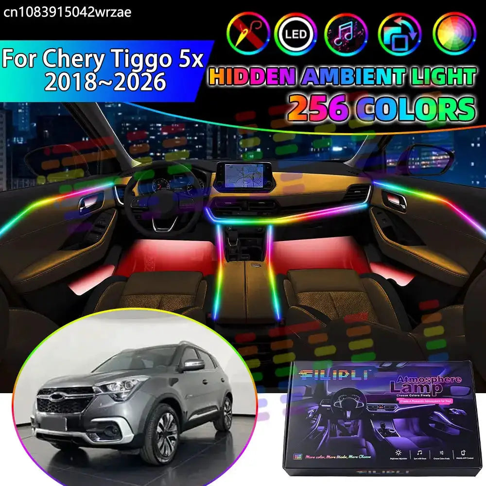 For Chery Tiggo 5x 2018~2026 DR 5.0 DR 4.0 RGB Car Interior Ambient Lights Strips Breathing Lighting Kit App Control LED strips by InterCyprus Trading Ltd