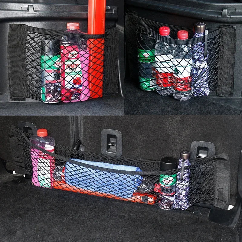 Car Backseat Mesh Organizer Net With Elastic Nylon Trunk Storage Bag