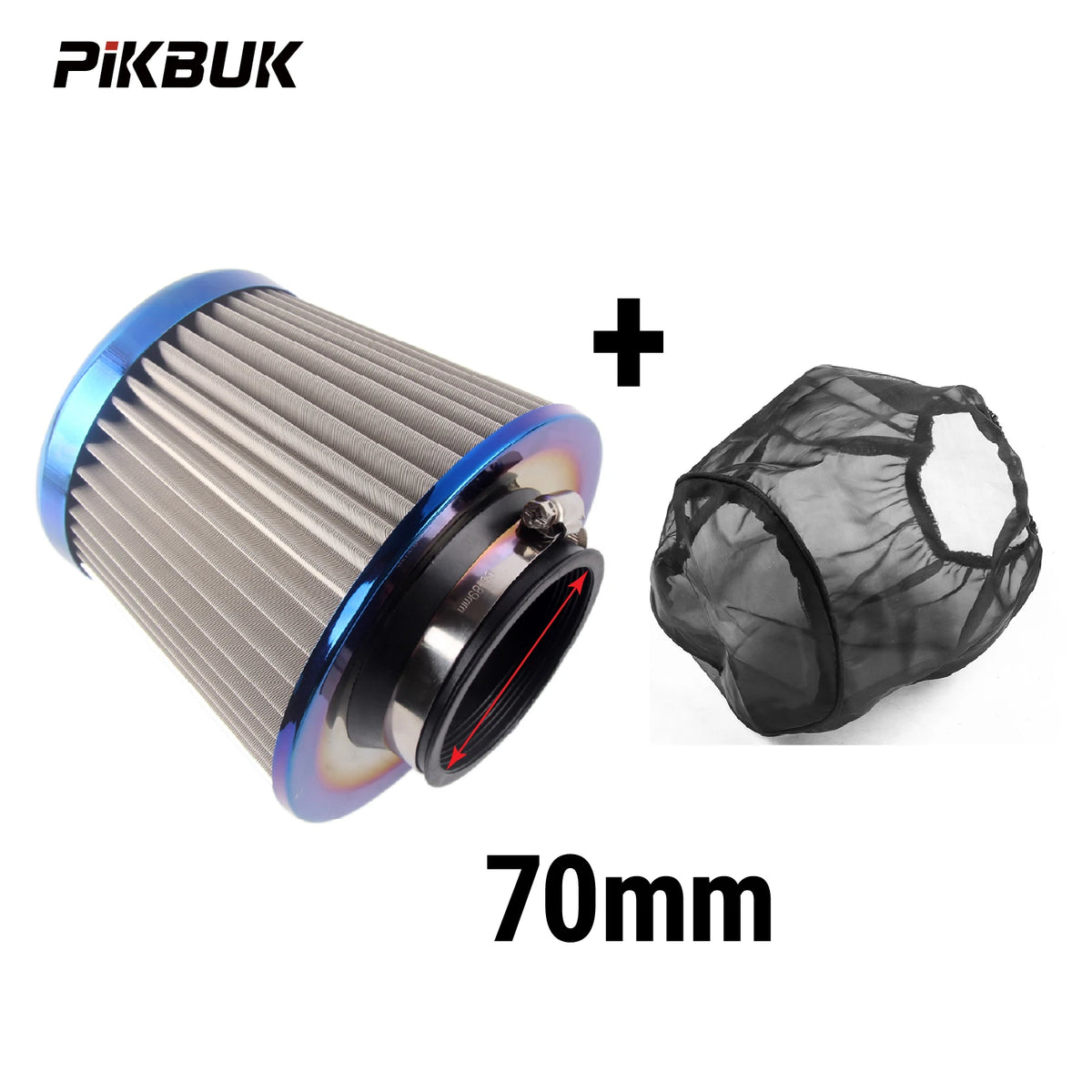 PIKBUK Universal Stainless Steel Washable Auto Air Intake System High Flow Cone Cold Air Filter 60MM 65MM 70MM 75MM by InterCyprus Trading Ltd