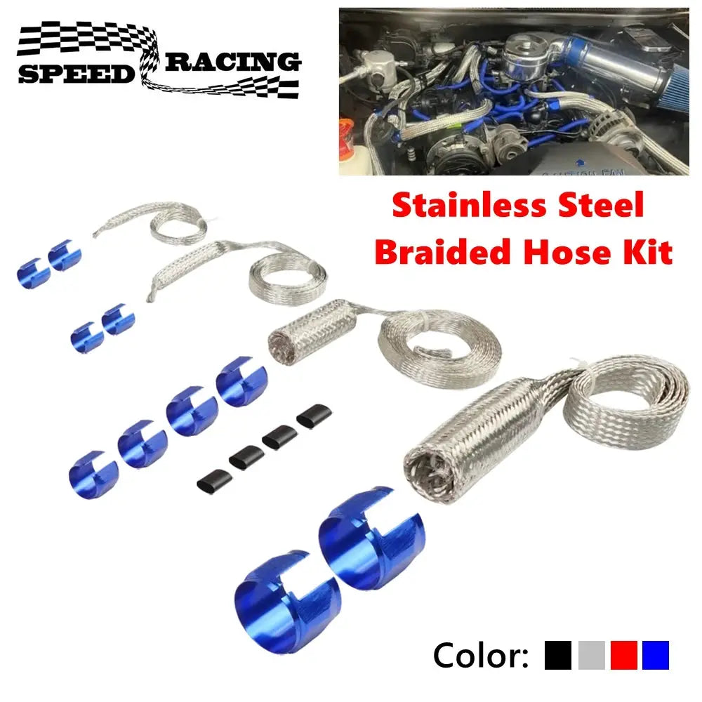 Universal Stainless Steel Braided Hose Kit Oil/Fuel/Vacuum/Radiator/Heater Engine Line Hose Sleeve Dress Up Kit by InterCyprus Trading Ltd