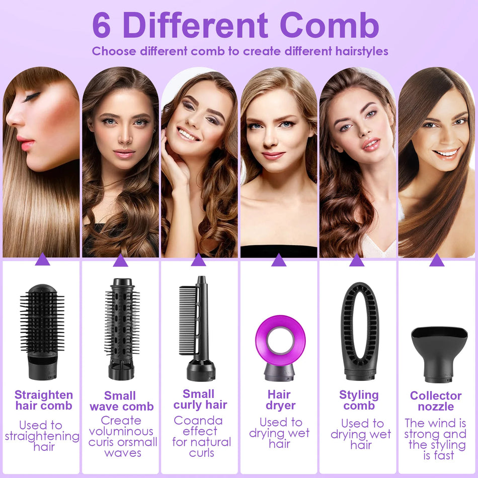 6 V 1 Kadernícky Nástroj 1000W Horúci Vzduchový Štetec Na Úpravu 3 Teploty