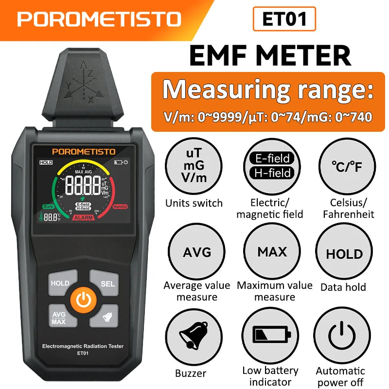 EMF Metr Elektromagnetického Záření Detektor pro Domácí Použití