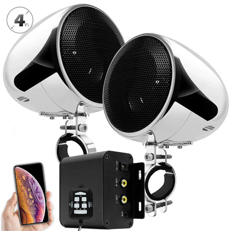150W Motorcycle Audio System, Waterproof Bluetooth Speakers, 2-Channel Amp CN (Origin) / Chrome Set - Net