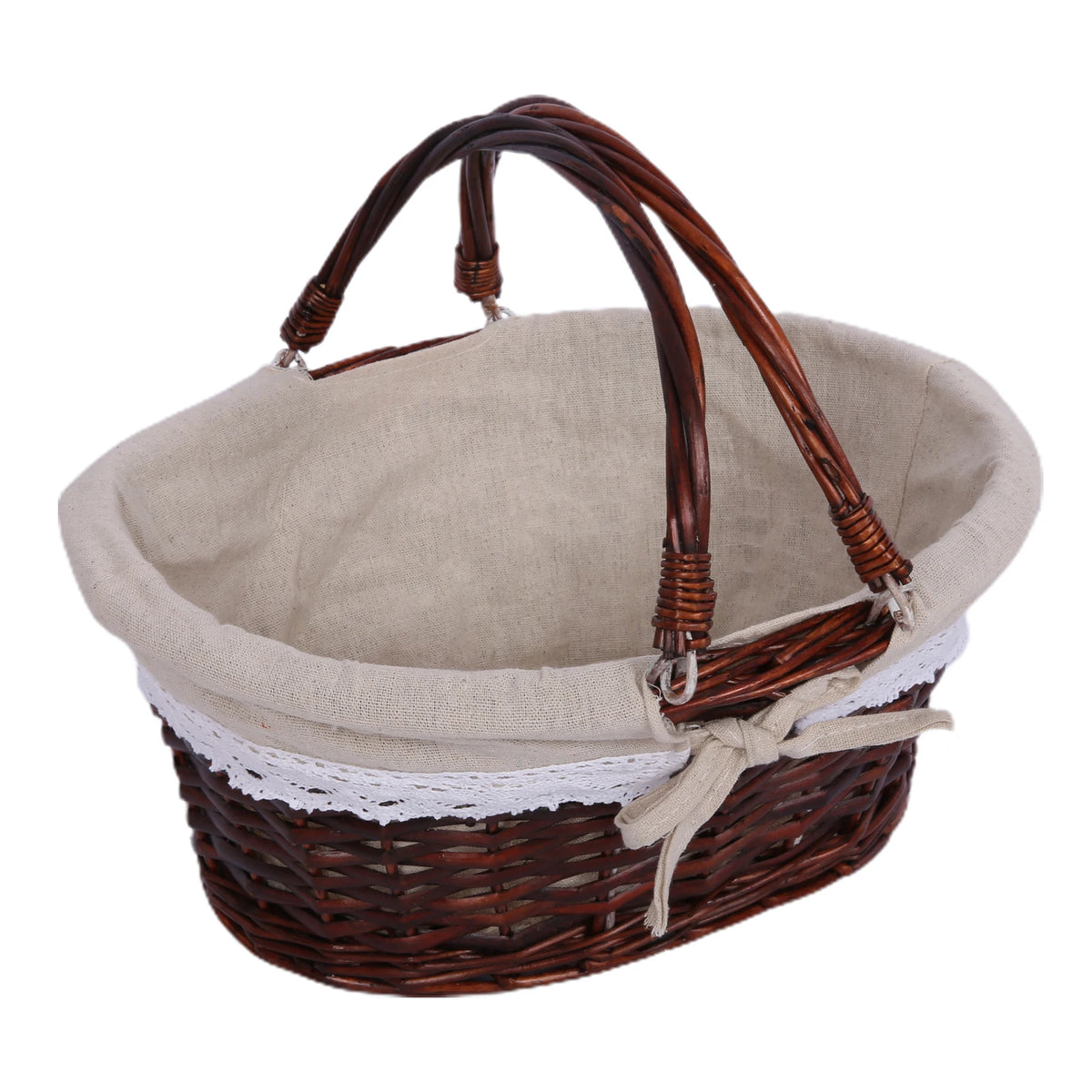 Woven Rattan Picnic Basket &ndash; Folding Handle Portable D