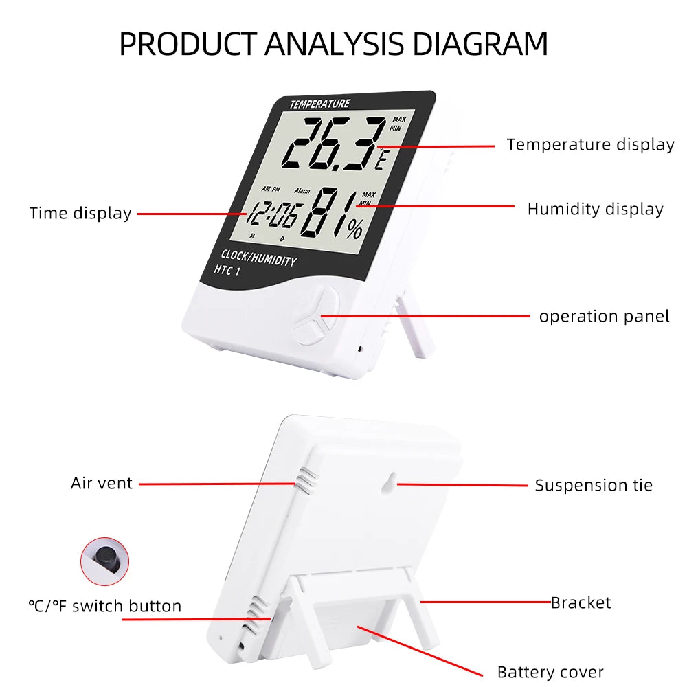 HTC-1 HTC-2 Digital Thermometer Hygrometer &ndash; High Accuracy