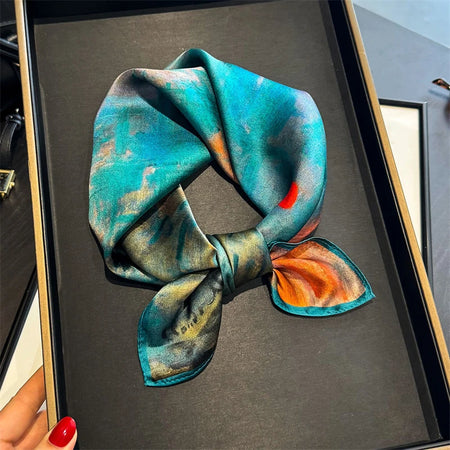 RUNMEIF Luxury 100% Silk Scarf &ndash; Elegant Horse Print Design JZA1784-01 / 53x53cm / CHINA