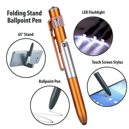 4 in 1 Multifunction Ballpoint Pen with LED Light and Phone Holder