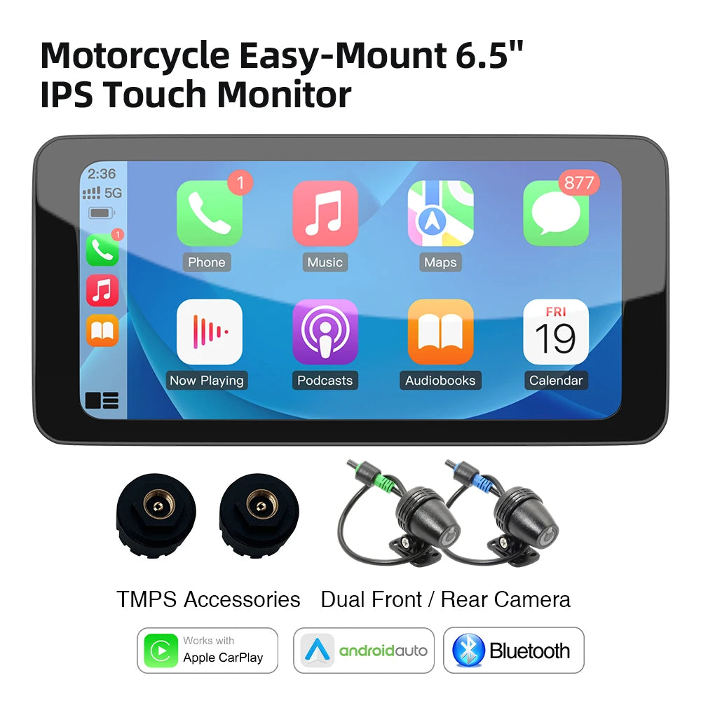 6.5 Inch Motorcycle Monitor - CarPlay Android Auto Pro M630 TPM AHD