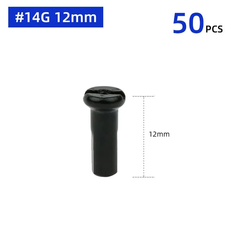 Brass Spoke Nipples Set &ndash; Durable Copper Construction for MTB and Road Bikes 14G 12mm Black 50PC / CHINA