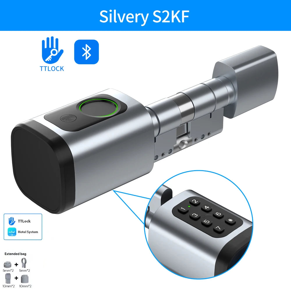 Tuya App Smart Cylinder Lock &ndash; Fingerprint and Pin Code S2KF-slivery-TTLOCK