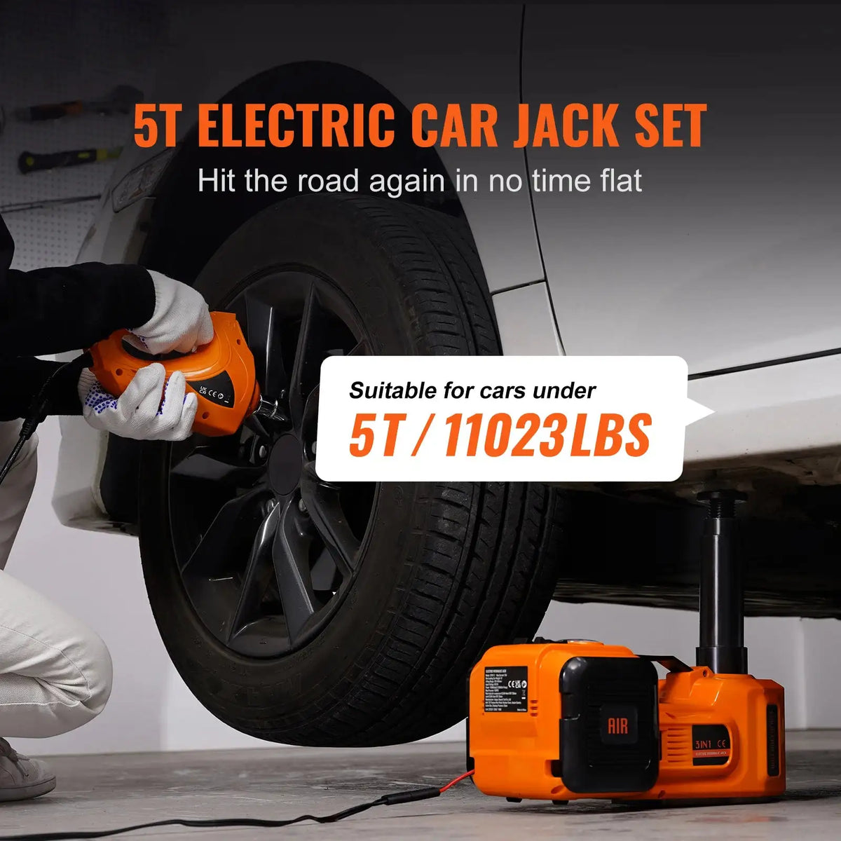 5T Electric Car Jack - Built In Inflatable Pump