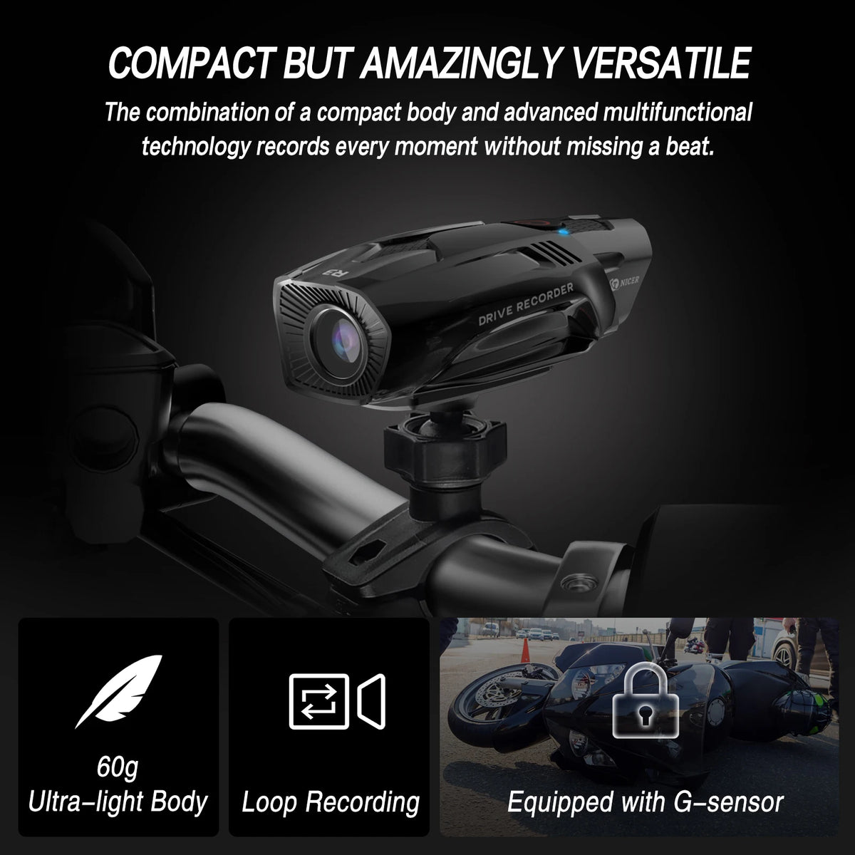 TNICER R3 1080P WiFi Action Camera for Helmets &amp; Motorcycles