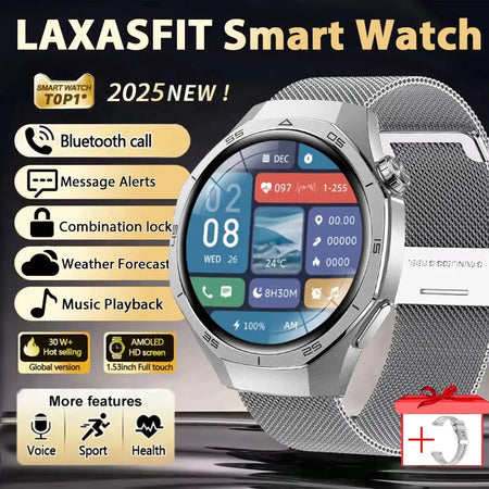 LAXASFIT 2025 Smart Watch Men Women NFC Heart Rate Tracker Silvery ML