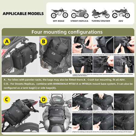 Rhinowalk Motorcycle Crash Bar Bag &ndash; 100 Percent Waterproof Design