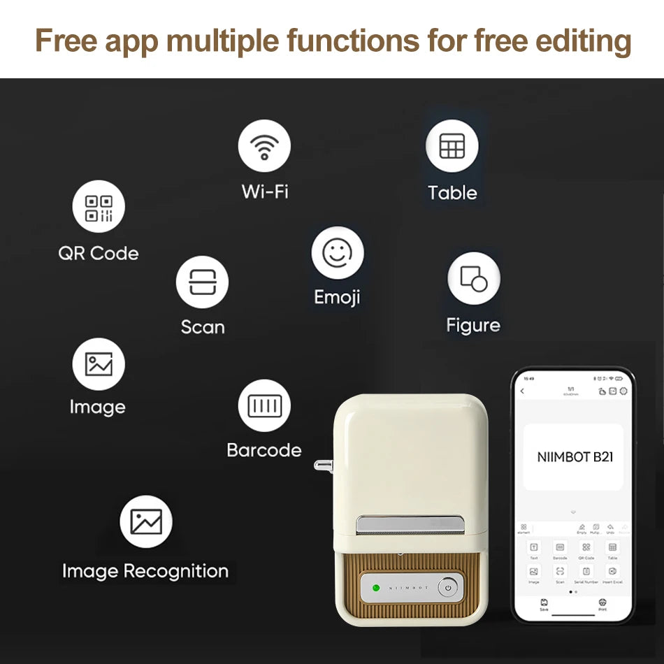 Niimbot B21 Thermal Bluetooth Label Printer for Barcode Clothing Jewelry