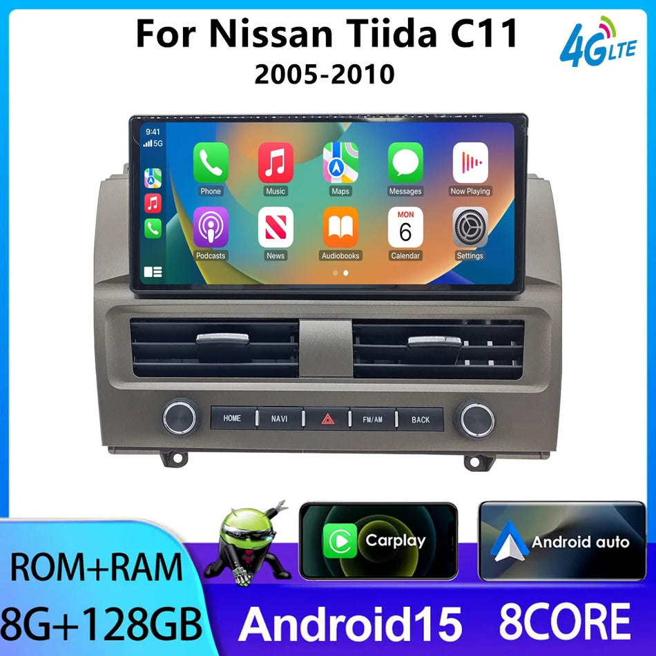 Jednostka główna Android 15 o przekątnej 10,4 cala do Nissana Tiida C11 z bezprzewodowym CarPlay