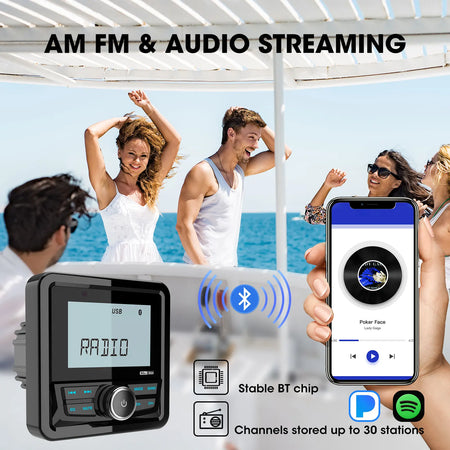 Marine Radio Boat Stereo &ndash; Waterproof Bluetooth USB AUX