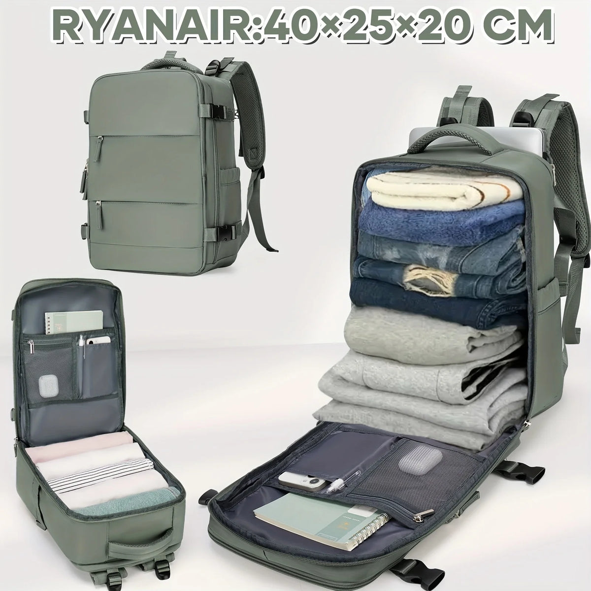 Anti Theft Cabin Travel Backpack &ndash; Ultra Lightweight Green