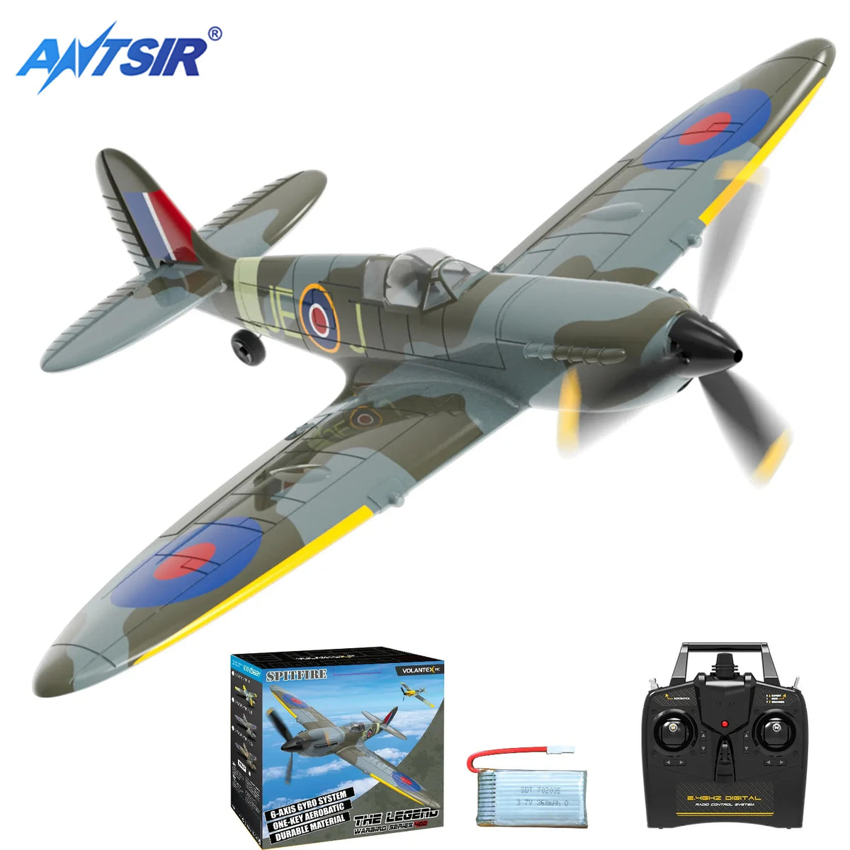 Volantex Spitfire RC Fighter Plane - 400mm, 4CH, One-Key Aerobatic, RTF