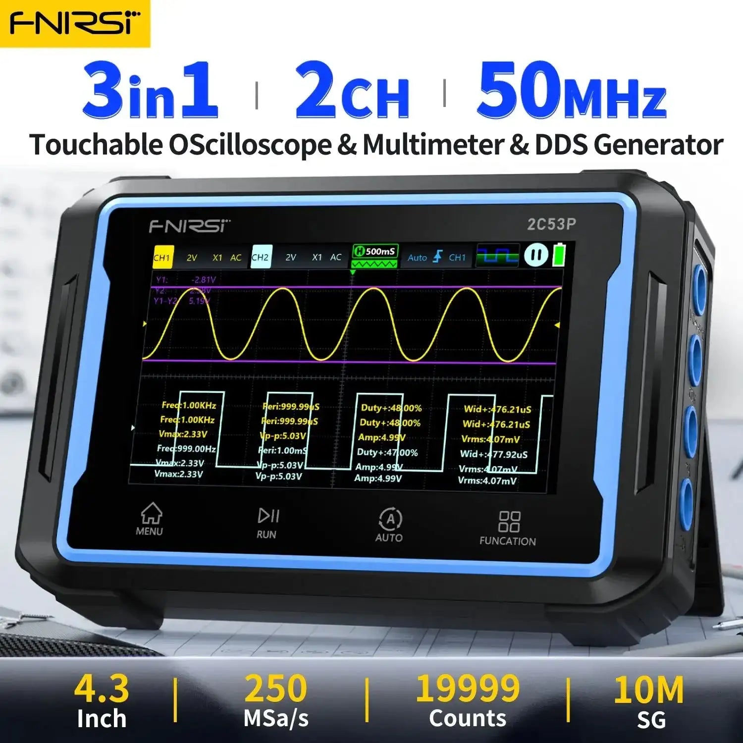 FNIRSI 2C53P 50MHz 3 In 1 Touch Screen Scope And Meter