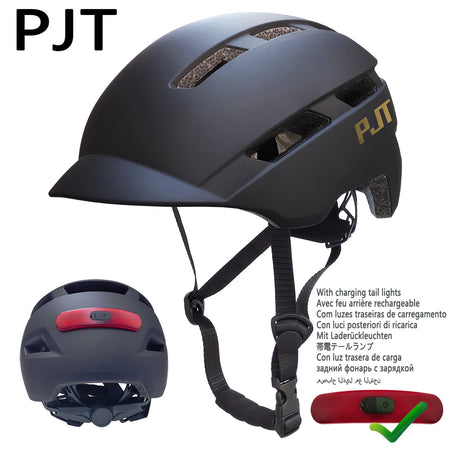 PJT Mountain Cycling Helmet USB - Rechargeable Tail Light P-6-Black-Gold-L / L57-61CM