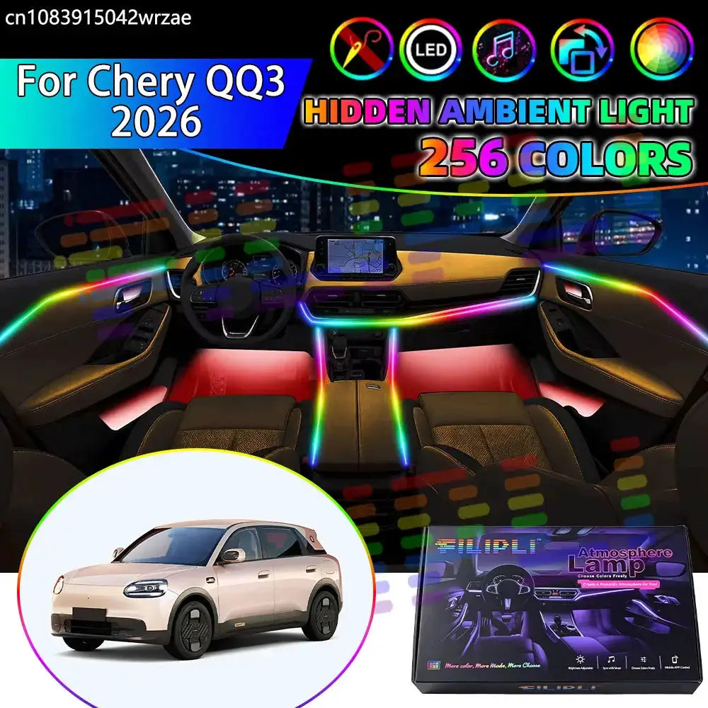 For Chery QQ3 2026 Q MK3 RGB Car Interior Ambient Lights Strips Breathing Lighting Kit App Control LED strips Auto Accessories by InterCyprus Trading Ltd