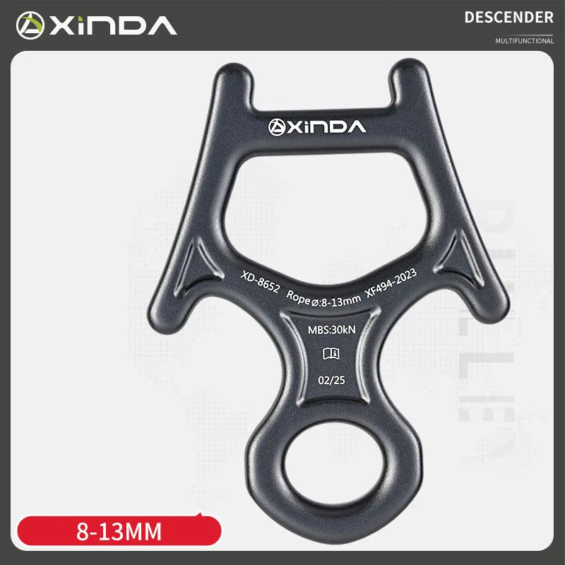 Xinda XD8652 Rock Climbing Descender - 30KN Tensile Gray