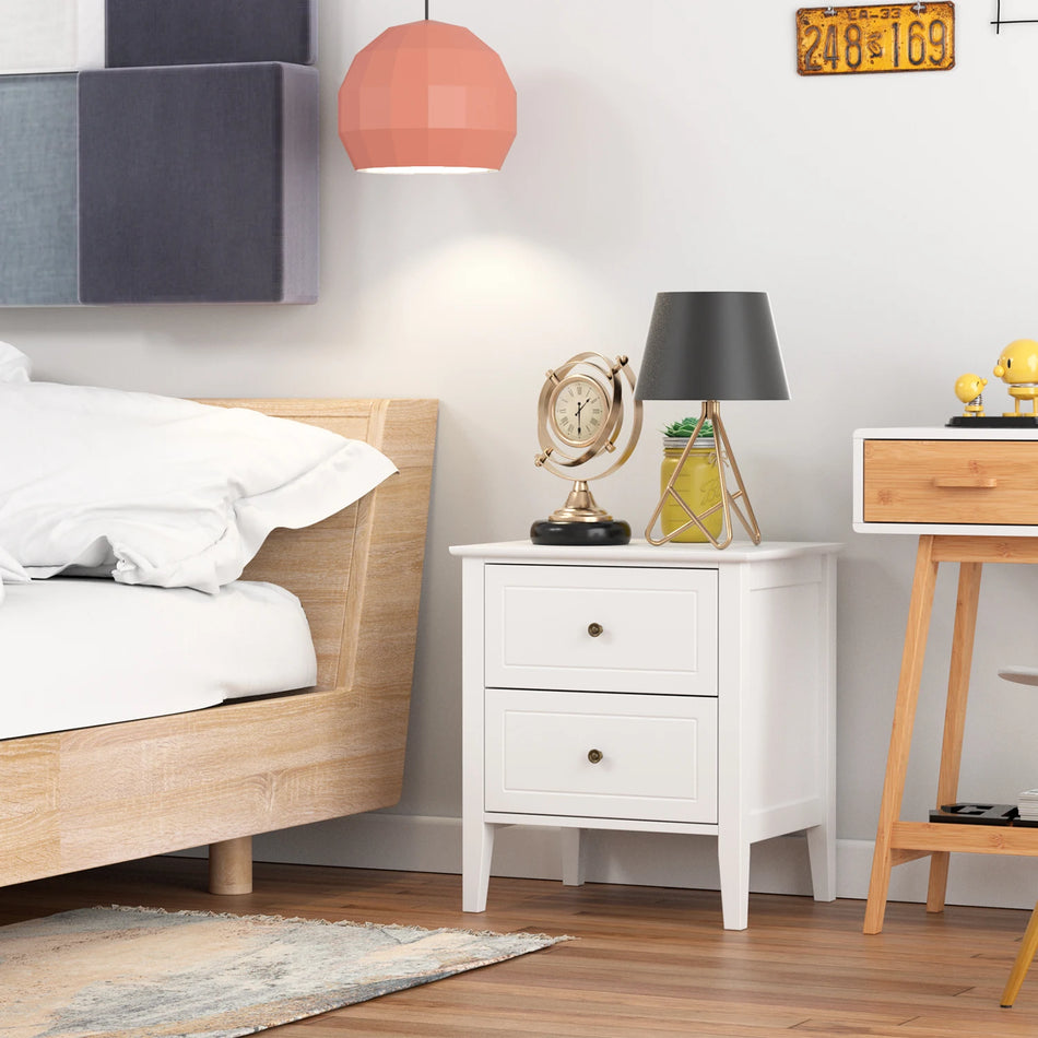 Getone Bílý Dřevěný Noční Stolek Dva Zásuvky