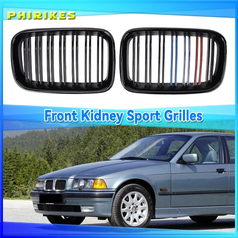 Gloss Double Line Sprednje odbijače rešetke za BMW E36 Black