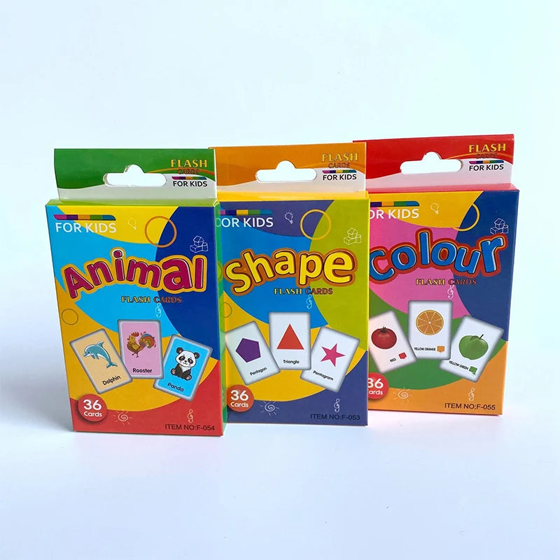 English Flashcards for Toddlers - 36 Educational Cards for Animal, Fruit, Shape, and Color Recognition