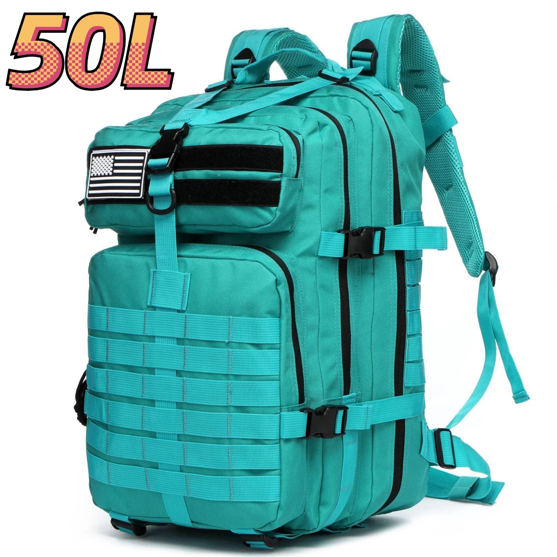 Thuram 25L/50L Waterproof Nylon Trekking Backpack for Outdoor Adventures 50L (Cyan)