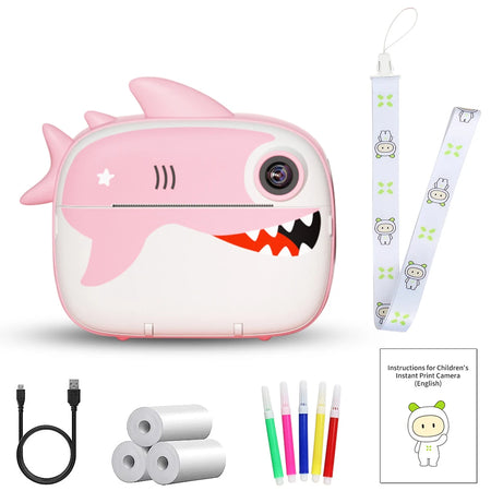 9IMOD Instant Print Camera for Kids - 2.4inch 1080P Selfie &amp; Video Pink Shark NO Card